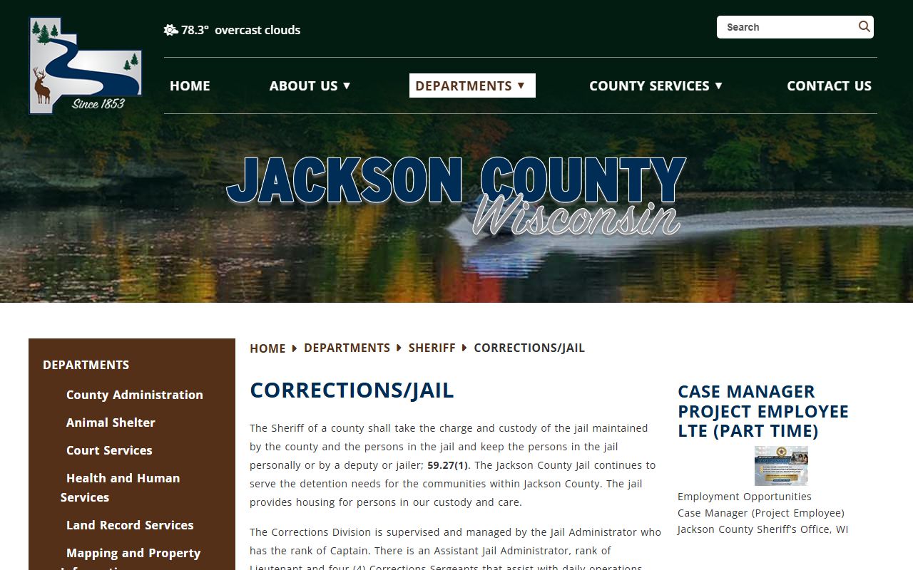 Official Jackson County Corrections and Jail page with jail overview details